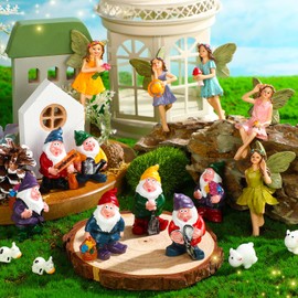 Geetery 47 Pcs Garden Accessories Garden Kit Miniature Fairies Gnome Figurines House Animals Cute Tiny Mushroom Mini Pond Bridge Micro Landscape Terrarium Ornaments for Home Garden