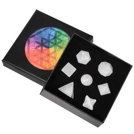 mookaitedecor Natural Clear Quartz Platonic Solids Crystal Gift Set Sacred Geometry Healing Crystal Set with Merkaba Star for Meditation Reiki Chakra Wiccan Supplies Decor Witchcraft Spiritual Gift