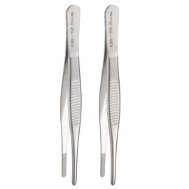 HARFINGTON 2pcs Stainless Steel Tweezers 4.9 Inch Precision Tweezers with Straight Serrated Tip Multi-Purpose Kitchen Tongs for Cooking Gardening Repairing Craft, Silver