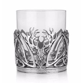 AE Williams Stunning Pewter Stag & Scottish Thistle Whisky Tumbler Glass