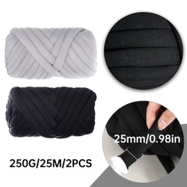 Jiavlyx Pack of 2 Thick Wool Yarn, 500 g Bulky Hand Knitting Yarn, 25 mm Coarse Icelandic Wool, Hand Knitting Yarn, Bulky Textile Yarn, for Bags, Pet Nests, DIY Crafts (Black + Grey)