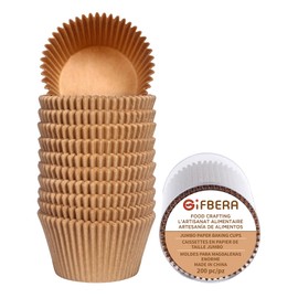 Gifbera Jumbo Cupcake Liners Greaseproof Paper 200 Count - Food Grade Odorless Muffin Baking Cups Cupcake Wrappers for Wedding Birthday, Natural