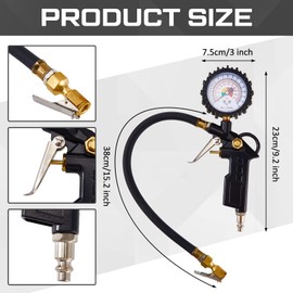 2 Pieces Tire Inflator Deflator Air Pressure Gauge with Rubber Hose 220 PSI Pressure Gauge Air Chuck, 2.8 Inch Dial and Straight Brass Lock on Chuck for RV Car Motorcycle Bike Attachment