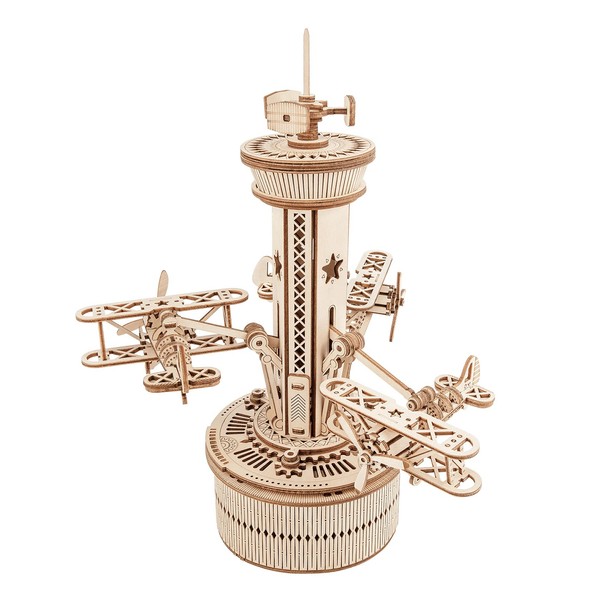 Rowood 3D Wooden Puzzles for Adults, Toy Airplane Activities for Kids, Music Boxes for Girls, Gift for Family on Father's Day/Birthday/Christmas - Airplane-Control Tower