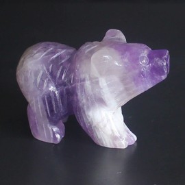 1.5'' Hand Carved Mixed Gemstone Crystal Bear Figurine Animal Carving (Amethyst) (9234)