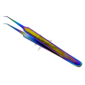SET OF 2 Stainless Steel Multi Titanium Rainbow Color 3D Eyelash Extension Tweezers A type angled + Pro Straight Fine Point (A2Z)