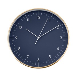 LUUK LIFESTYLE Silent Quartz Wall Clock Non Ticking Minimalist Modern Design for Dining Room Living Room Office Gift in Dark Blue Gold