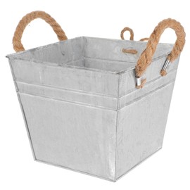 GANAZONO Galvanized Planter Pot Square Flower Bucket with Handles Iron French Vase Flower Arrangement Holder Antique Chic Vase Flower Container Farmhouse Home Decor