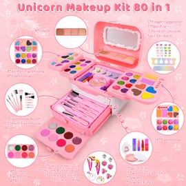 Auney Kids Makeup Sets for Girls, 80pcs Washable Childrens Make Up Set for Girls Toys, Girls Make Up Set Princess Games Toy Presents, Christmas Birthday Gifts Set For Little Girl Age 4-12 Year Old