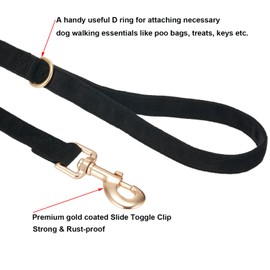 YUDOTE Soft Corduroy Dog Lead Small, 1.5 x 150 cm, Black