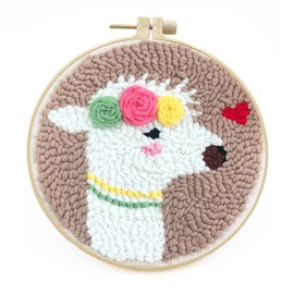 DIY Punch Needle Kits, Cute Cartoon Sheep with Flower for Beginners, 20x20cm Hoop Embroidery Punch Needle Starter Craft Set, Easy for Adults and Children, Ideal and Decoration Gift