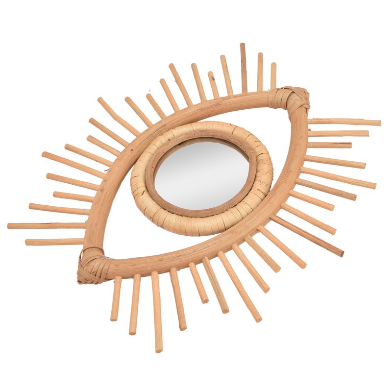 Nordic Makeup Mirror Rattan Woven Eye Shape Wall Hanging Mirror