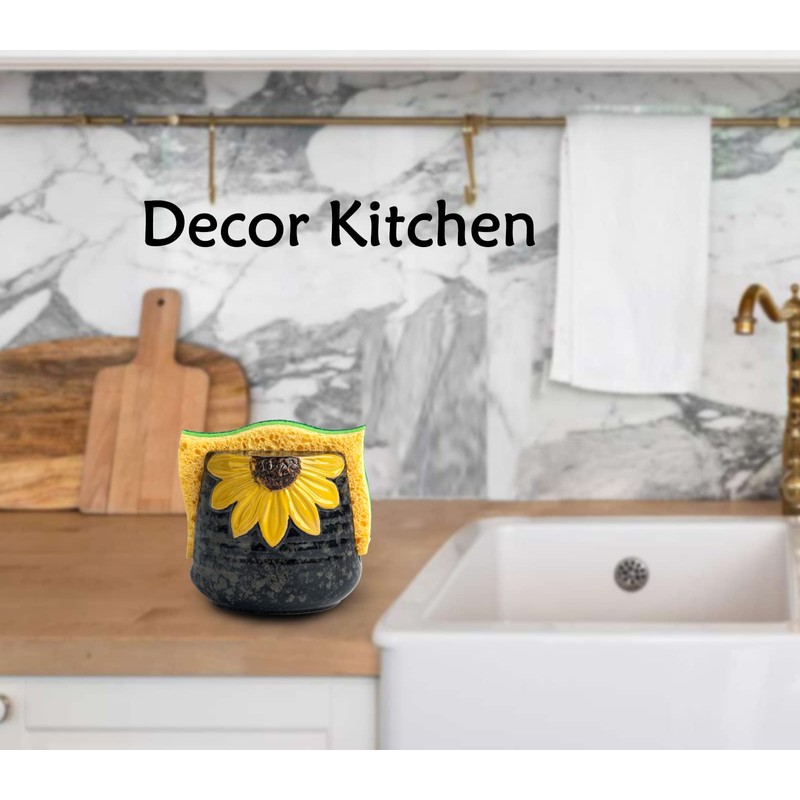 GABROC Ceramic Sink Sponge Holder, Sunflower Shape, Yellow, Drying Rack,