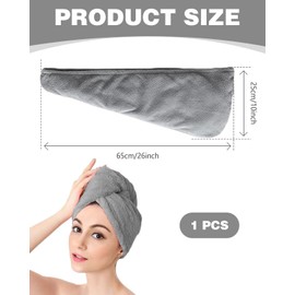 KEMUZ Microfibre Hair Towel, Super Absorbent Hair Turban for Wet Hair, Turban Towel with Button, for Home, Travel, Gym (Grey)