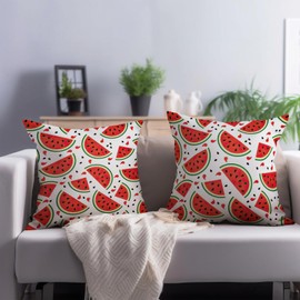 Cryfox Watermelon Throw Pillow Covers 18 x 18 Inch Set of 2 Summer Green Fruit Pillow Covers Seasonal Farmhouse Pillow Cases Watermelon Cushion Cover for Home Bedroom Sofa Couch Car Decorations