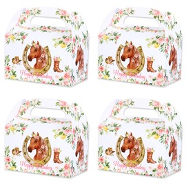 12Pcs Horse Party Favor Boxes, Western Girl Theme Birthday Party Decorations - Pink Horse Party Candy Gift Treat Boxes for Cowgirl Birthday Supplies