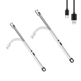 Bluelander Juego de 2 Encendedor Electrónico, Encendedor Eléctrico con Aleación de Zinc, Carga USB, Encendedor con Cuello Flexible, Ideal para Velas, Estufa, Campamentos y Más (2, Plateado)