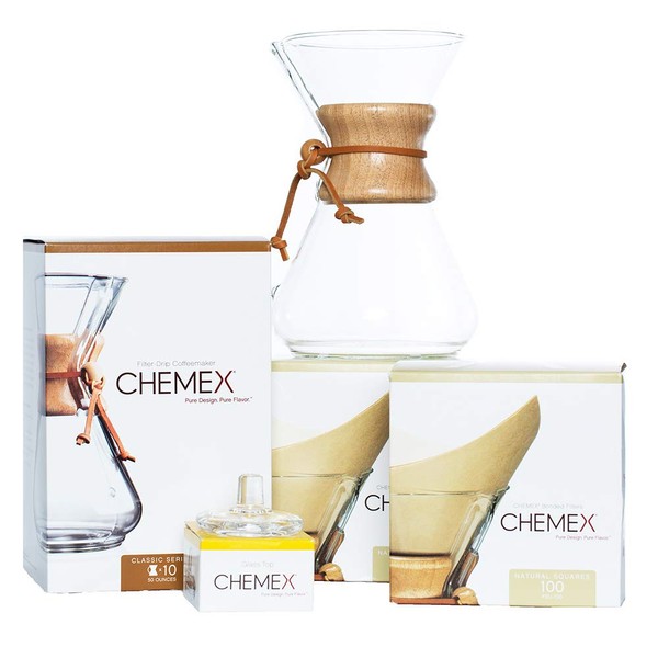 Chemex Bundle - 10-Cup Classic Series - 200 ct Square Filters - Exclusive Packaging