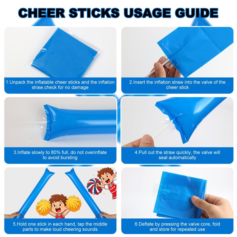ZenNex 60 Pack Thunder Sticks Cheering Sticks Solid Color Thicken