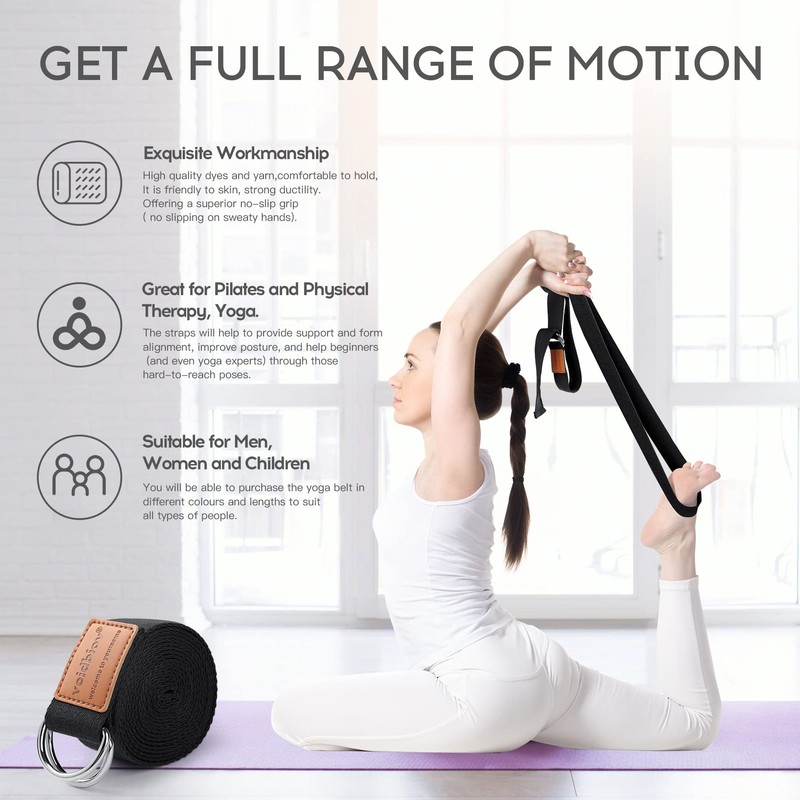 voidbiov D-Ring Buckle Yoga Strap 1.85 or 2.5M, Durable Cotton