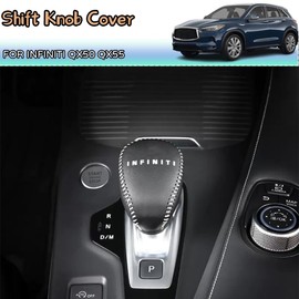 Kakash Custom Interior Accessories for Infiniti QX50 2019 2020 2021 2022 2023 2024 QX55 Leather Automatic Gear Shift Knob Cover,Transimission Boots Shift Lever Leather Sheath(Black Stitches)