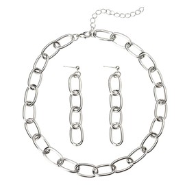 MXXGMYJ Silver Necklace and Earring Set: Minimalist Punk Style for Women & Men, 37-43cm Necklace, 1cm Earrings, Silver Alloy, Perfect for Gifts & Daily Wear