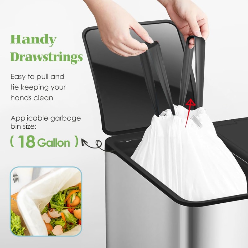 Drawstring Trash Bags-18 Gallon 120 Counts (fit 16-18 Gal) Large