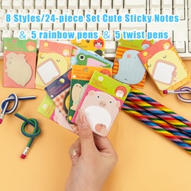 LHOEST 34 PCS Cute Sticky Post It Notes Set for Kids, Fun Animal Sticky Notes, Cute Stationary Set for Party Bag Fillers Mini Notebooks for School Office Memo Student Gifts