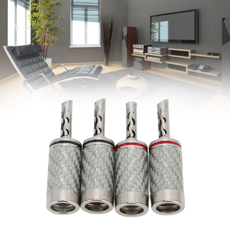 4pcs BFA Banana Plug Brass White Carbon Fiber Shell Speaker