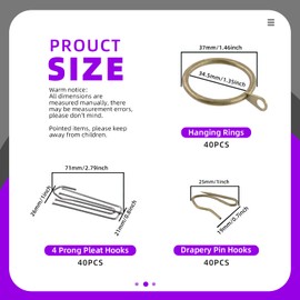 Swpeet 120Pcs Bronze 1.35 Inch - 30mm Metal Drapery Curtain Rings Curtain Hanging Rings and Stainless Steel 4 Prongs Pinch Pleat Hook with Drapery Curtain Pin-on Hooks Pins for Window, Shower Curtain