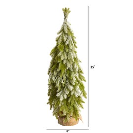 Nearly Natural 35in. Snow Flocked Down Swept Holiday Artificial Christmas Tree in Burlap Base