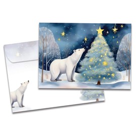 Tree-Free Greetings - Winter Solstice Greeting Card - Artful Designs - 1 Card + Matching Envelopes - Made in USA - 100% Recycled Paper - 5 x 7 - Polar Bear Light (VO80690)