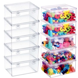 SiliFine 10 Pcs 7.09 x 5.2 x 3.43 Inch Clear Plastic Playroom and Gaming Storage Organizer Box Containers Stackable Storage Bins with Lids for Shelves or Cubbies, Holds Puzzles Building Blocks