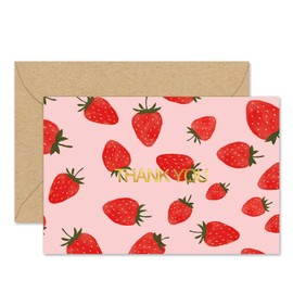 Whaline 24 Pcs Strawberry Thank You Cards with Envelopes Stickers Bulk Gold Foil Greeting Card Watercolor Fruit Berry Blank Note Cards for Wedding Birthday Baby Shower, 4 x 6 Inch