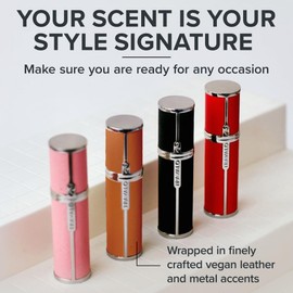 Travalo Milano Perfume Atomizer - Leak-Proof and TSA Approved for Air Travel - Reusable, Airtight, Easy Fill Mini Pump Sprayer - Lightweight, Vegan Leather with Polished Metal Outer Shell - Orange