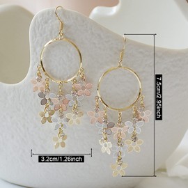 ANDPAI Bohemian Long Colorful Chandelier Tassel Flower Dangle Drop Hoop Earrings for Women(Gold)