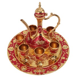 Turkish Tea Set, Vintage Turkish Coffee Pot Set, Zinc Alloy Wine Pot Kit, Turkish Coffee Cup Sets with Pot Tray and 6 Cups, Wine Glass Jug Tea Set for Home Party Banquet Wedding
