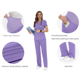 POSHGLAM Women's Maternity Scrubs Pant Stretchy Comfy Casual Pregnancy Pants(New Purple, Small)