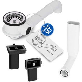 Aquade Sieve Basket Valve 70 mm – Strainer Basket Sink – Siphon Sink Set for Kitchen – Sink Drain – Model: Raumschaffer + Drain Overflow and Standard Overflow