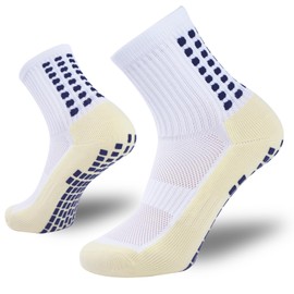 FLSHMCEN 4 Pairs Men's Soccer Socks with Grip, Non Slip Anti Slip Athletic Socks with Cushion Pads for Football/Basketball