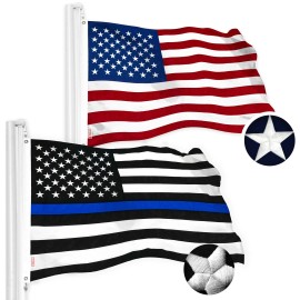UD_G128 Combo Pack: USA American Flag & Thin Blue Line Flag 4x6 Ft Embroidered Spun Polyester, Indoor/Outdoor, Brass Grommets, P