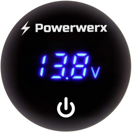 Powerwerx PanelDome-Blue Blue LED Volt Meter, Battery Percentage Display, Waterproof, On/Off Switch, 12/24V Systems