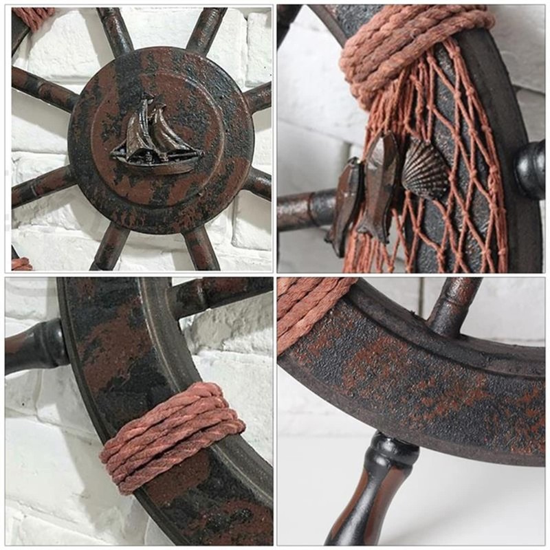 NOELAMOUR Steering Wheel Steering Wheel Interior Wooden Ship Wheel Mediterranean