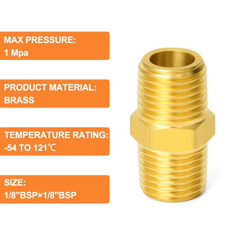 GASHER 10PCS Brass Pipe Fitting, Reducing Hex Nipple, 1/8-Inch Male