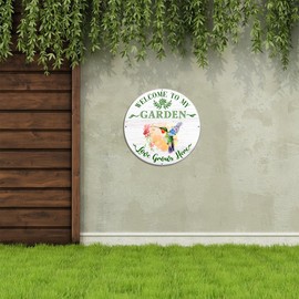 MeMate Outdoor Decorations, 12 Inch Metal Sign Decor, Gardening Gifts for Family & Friends, Rustic Plaque for Potting Shed, Flowers & Vegetable Garden (04)