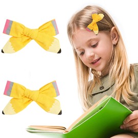 Back to School Bow Hair Clips Yellow Pencil Design Hair Barrettes for School Girls Cute Toddler Hair Accessories Hair Clip Hairpins for Hair Styling First Day to School Teacher Supplies 2Pcs