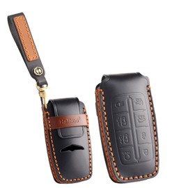 ontto Car key Card cover fit for Hyundai Genesis GV70 GV80 GV90 G70 G80 G90 handmade leather key case holder keyring key chain Smart Key Shell protector Accessories 8 buttons Black