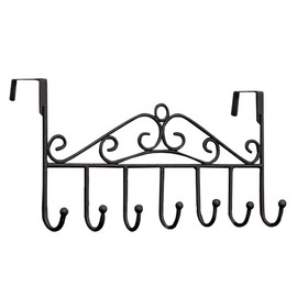 Youdepot Over The Door 7 Coat Rack - Decorative Metal Door Hooks Hanger Holder for Home Office Kitchen Use Hook Organizer Rack(Black)