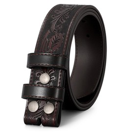 JASGOOD Mens Western Leather Belt Strap Without Buckle 1.5" Vintage Replacement Cowboy Leather Belt Strap with Snap on Buckle