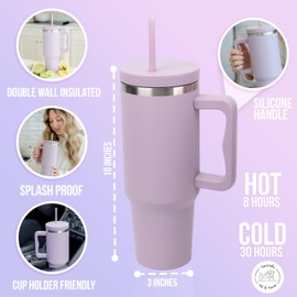 Hacienda Art & Home Stainless Steel Modern Lady 40oz Tumbler - Insulated Tumbler Fits in Car Cup Holder - Double Walled Water Bottles with Lid - Great gift for women & teens - Purple Lavender